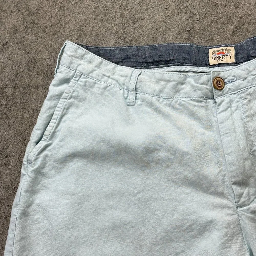 Faherty Tradewinds Linen Shorts Mens 36 Light Blue 10